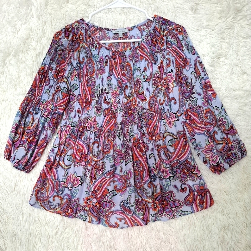 FLORAL & IVY WOMEN'S TOPS SIZE Small Petite FLORAL Paisley BOHO Smocked FLARE